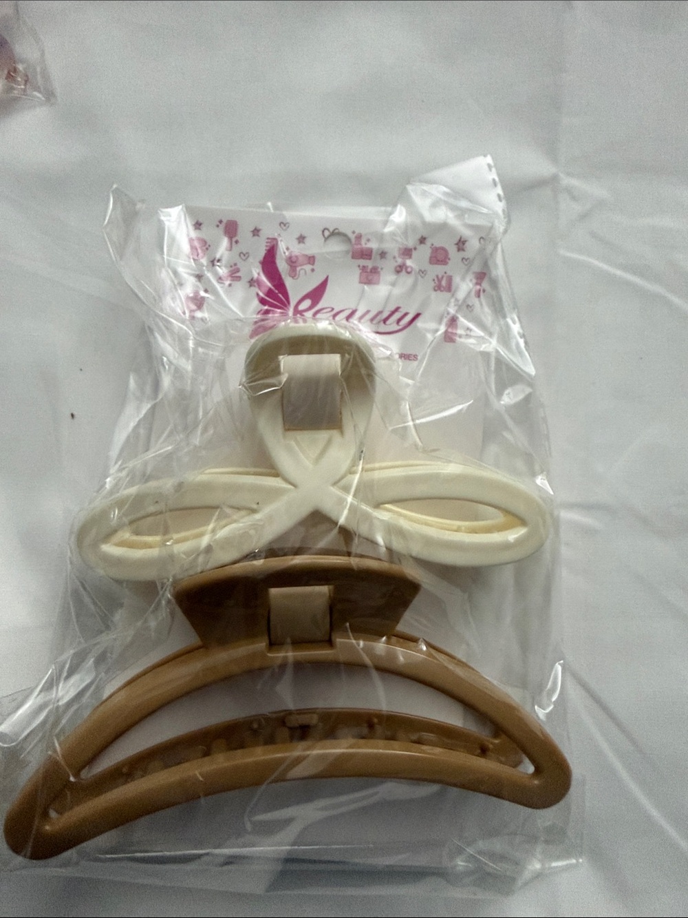 Brand Cream and Brown Hair Claw Clip Set